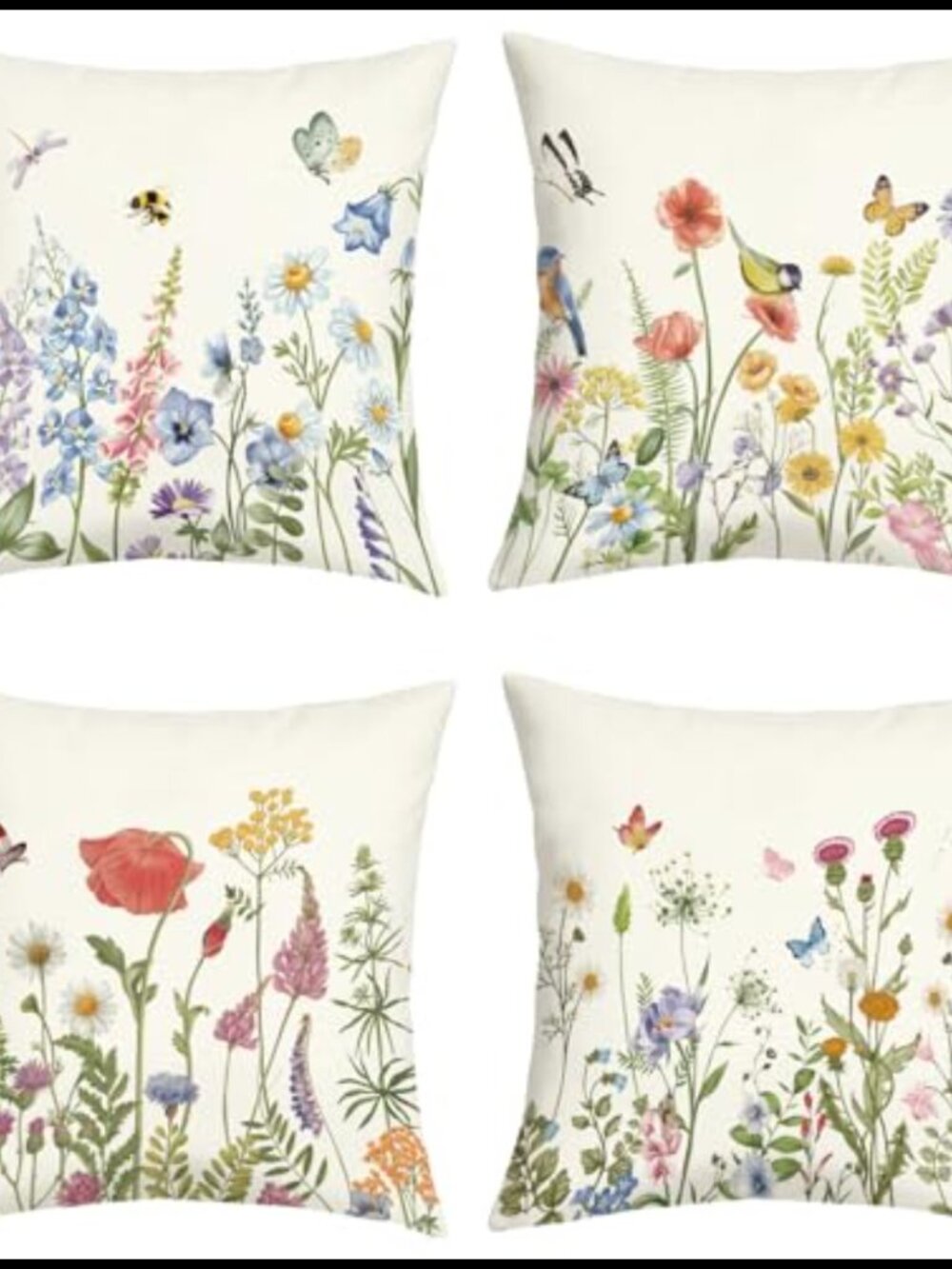 Set of 4 Floral Leaf Butterfly Throw Pillow Covers 18x18 Polyester